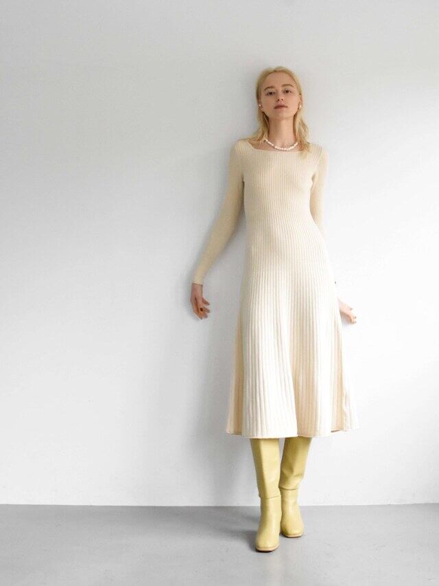 square-neck rib knit one-piece | Katrin TOKYO