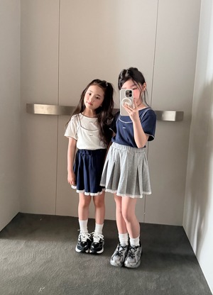 [COMMA] Lace pleat skirt (140/150) / [콤마] 레이스주름스커트 (140/150)