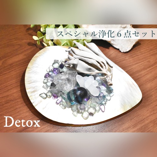スペシャル浄化６点セット【Detox】白蝶貝 フローライトさざれ石 原石 セージ j-d2