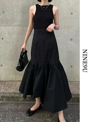 【即納商品】mermaid plain long skirt【NINE7982】