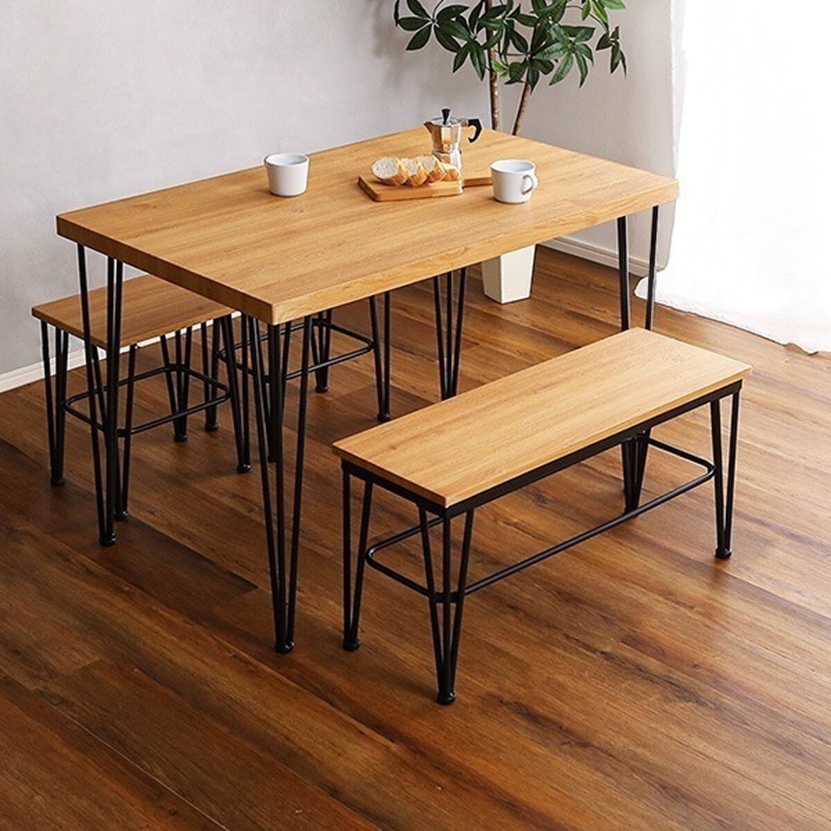 ヴィンテージダイニング4点セット【テーブル+椅子2脚+ベンチ1脚】