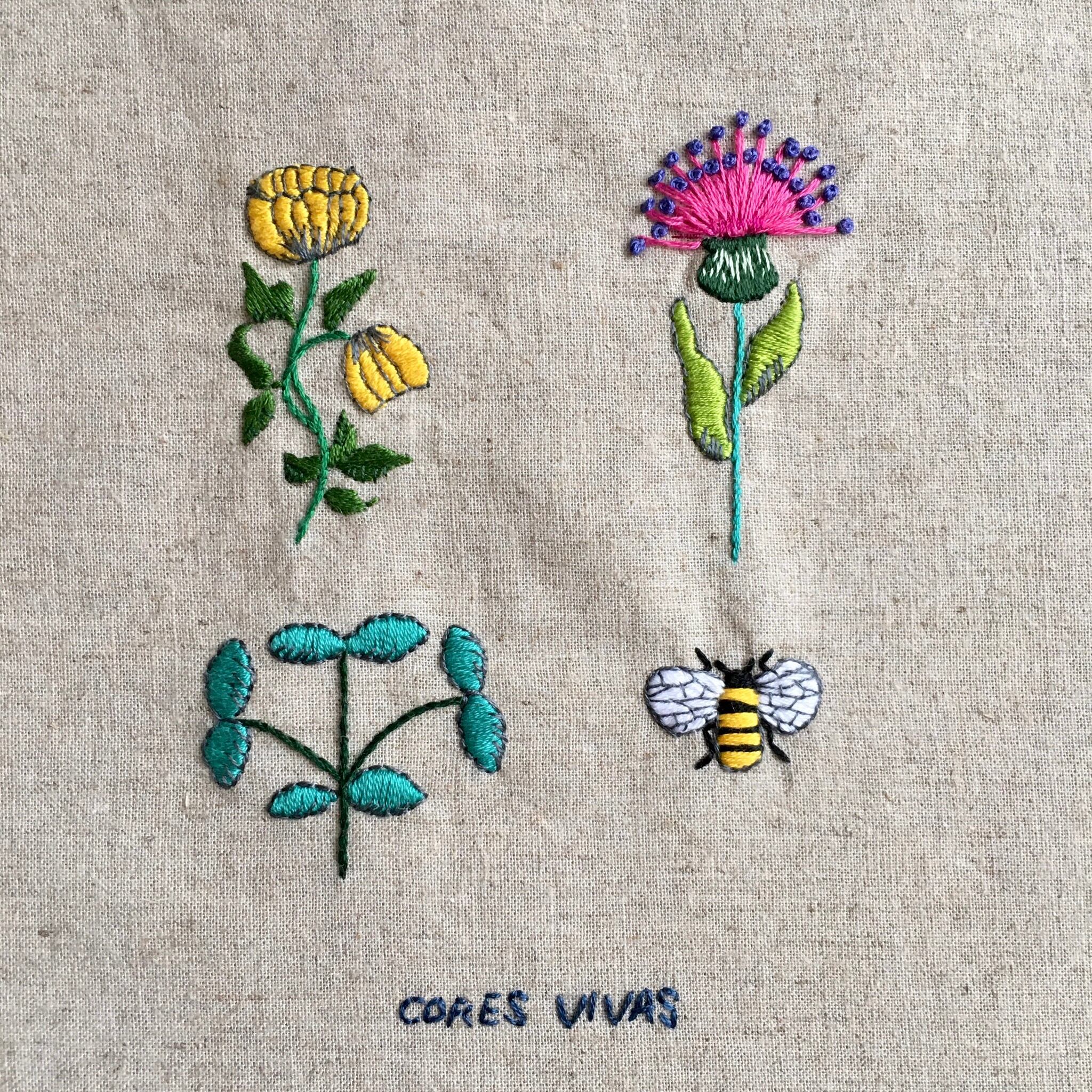 手刺繍バッグ (A) ハチと草花 | Cores Vivas