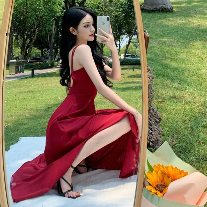 スプリングレッドサテンスカート 春物 1号婦人57596678120