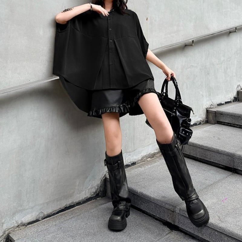 ボタンフロント オーバーサイズ ノースリーブ シャツ 2color BL0596