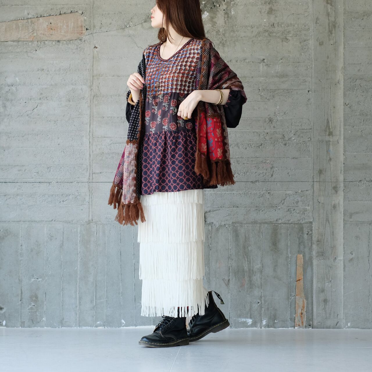 美品☆プランピーナッツ  パッチワークファーストール.ジレ 美品☆プランピーナッツ パッチワークファーストール.ジレ