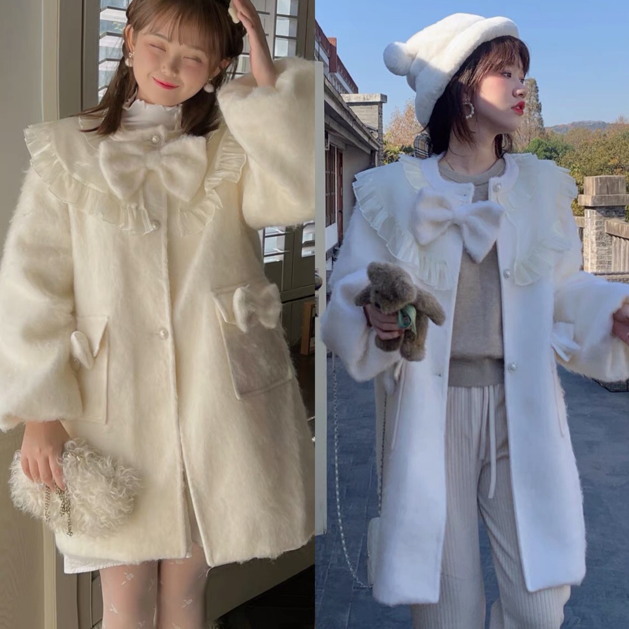 白 リボン ガーリー 可愛い シンプル コート アウター ジャケット 