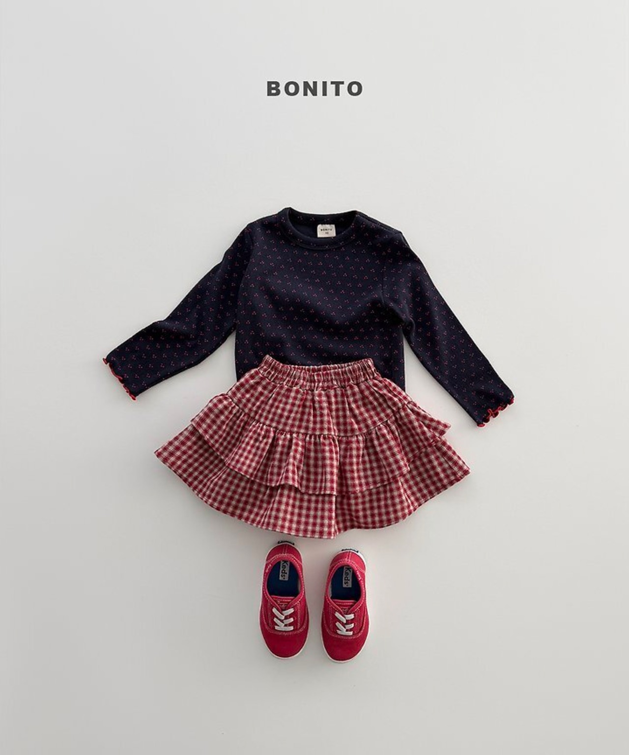 韓国子供服 / BONITO / 26Autumn / チェック柄 ティアードスカート / 秋服 *12M~JM *