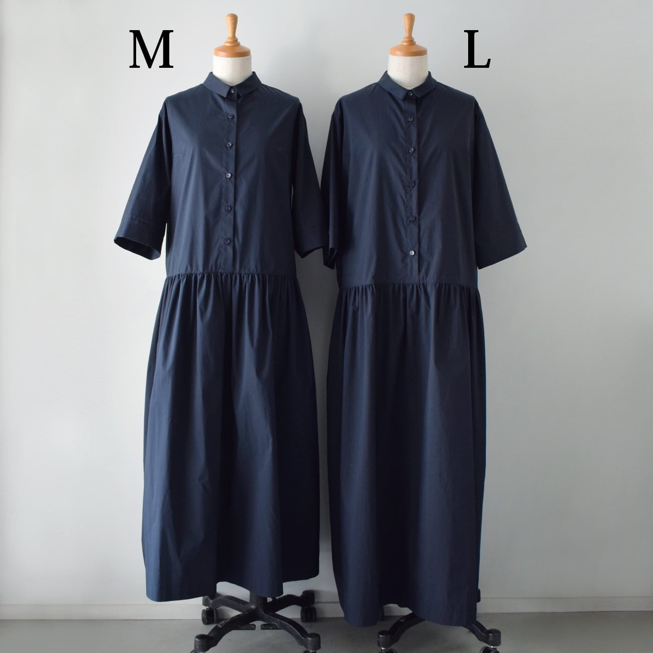 七分袖切替ギャザーロングワンピース：黒［OP33HSBK］ | skep-online shop