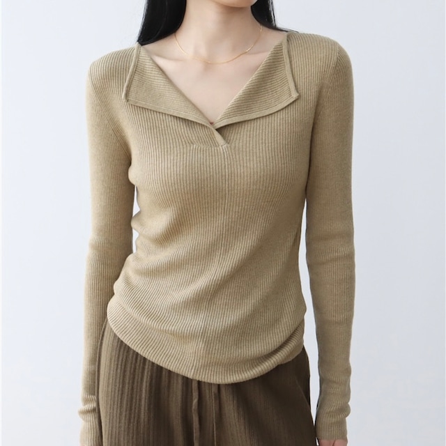 open collar rib knit N20054