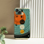 受注生産 iPhoneケース オレンジ惑星とロケットの宇宙柄｜ロケットモチーフ RFSP041C