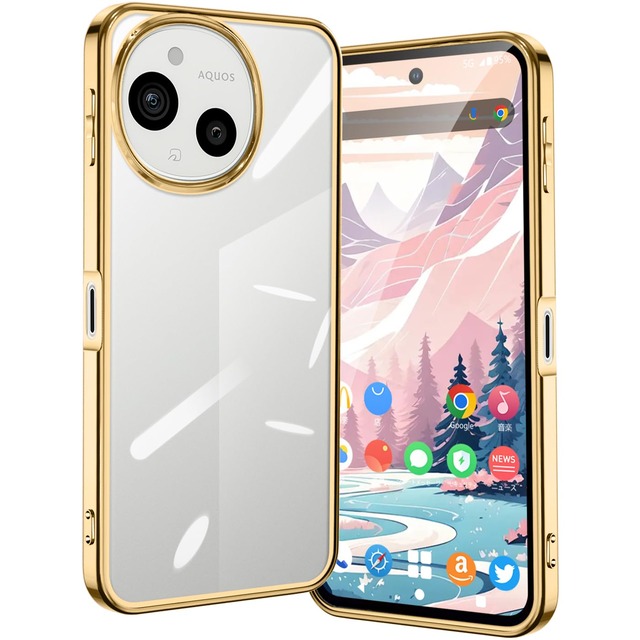 AQUOS Sense10 / sense9 ケース クリア 耐衝撃 SH-53F SH-M33 SH-53E SHG14 SH-M29 アクオスsense9 ケース 透明 スマホケース カバー TPU ストラップホール付き(ゴールド)