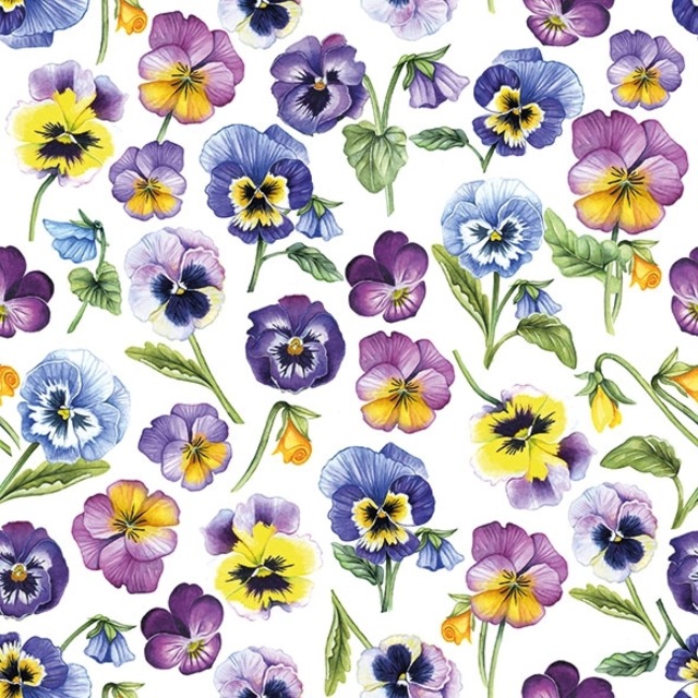 【Ambiente】バラ売り2枚 カクテルサイズ ペーパーナプキン Pansy All Over ホワイト