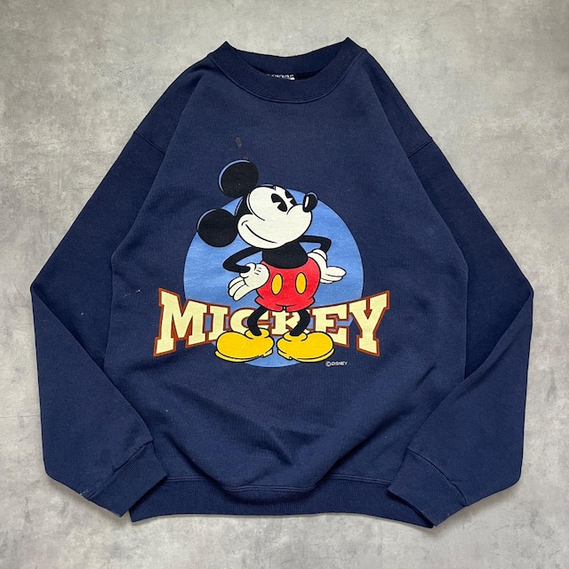 ディズニー ヘインズ スウェット 古着 90s ミッキー S 紺 17738