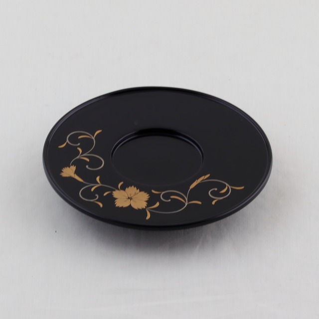 1606  輪島塗　茶托／高台形／黒塗／草花唐草蒔絵