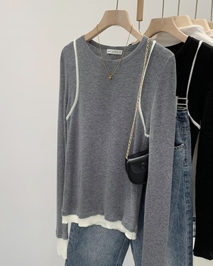 ラインクルーネックニット 3color A0440