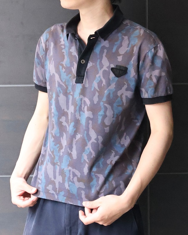 【prada】compact camouflage polo top