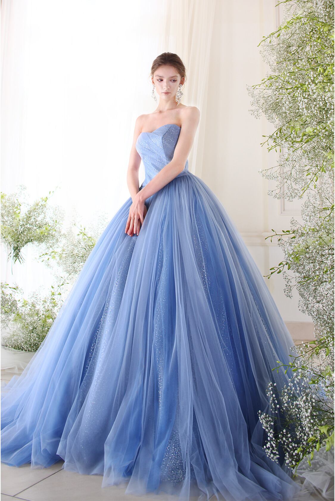 オフショルダー ブルー カラードレス チュール 披露宴 お色直し