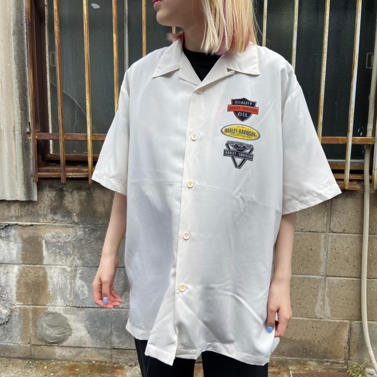 《激レア》ハーレーダビッドソン☆半袖シャツ XL 刺繍デカロゴ オフホワイト