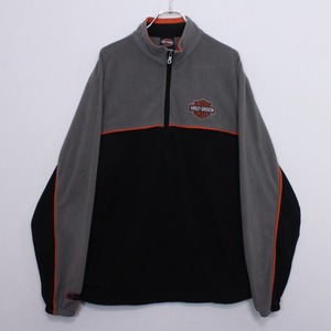 【Caka act2】"HARLEY DAVIDSON" Color Switching Design Loose Half Zip Fleece Pullover