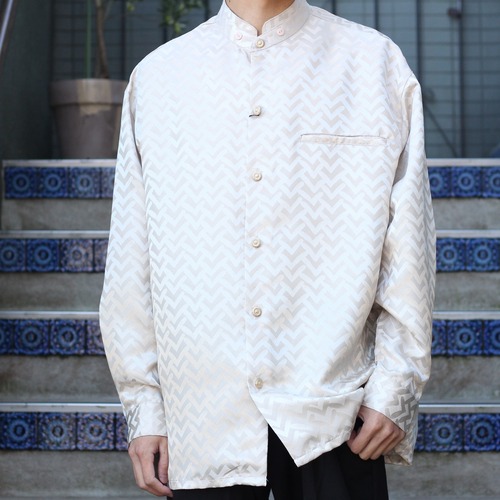 USA VINTAGE OSCAR EMBROIDERY JACQUARD DESIGN BAND COLLAR SHIRT/アメリカ古着刺繍ジャガードデザインバンドカラーシャツ