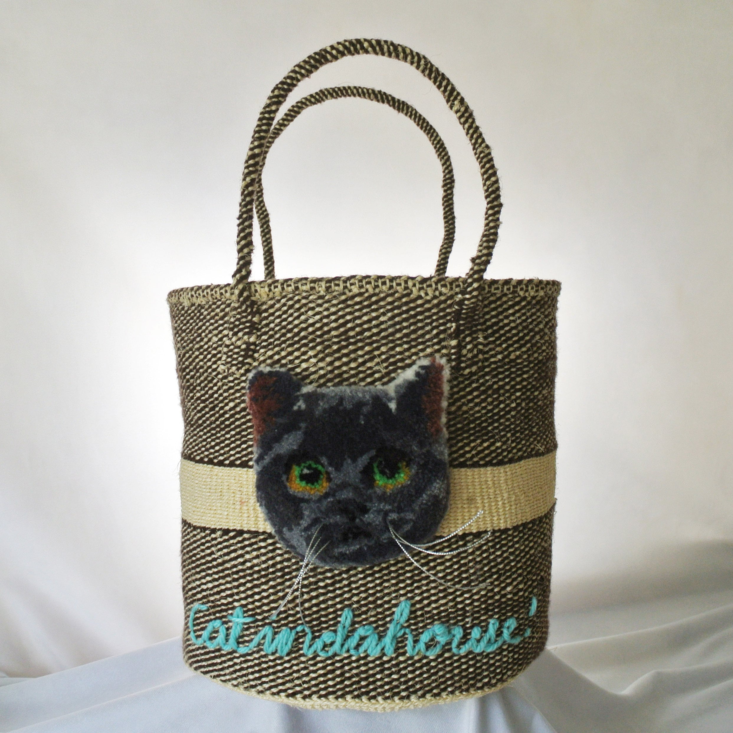 catindahouse！ キャットインダハウス サイザルカゴバッグ キジトラ猫 モコモコねこカゴバッグ サイザル×アクリル ショルダーVer. キジトラ