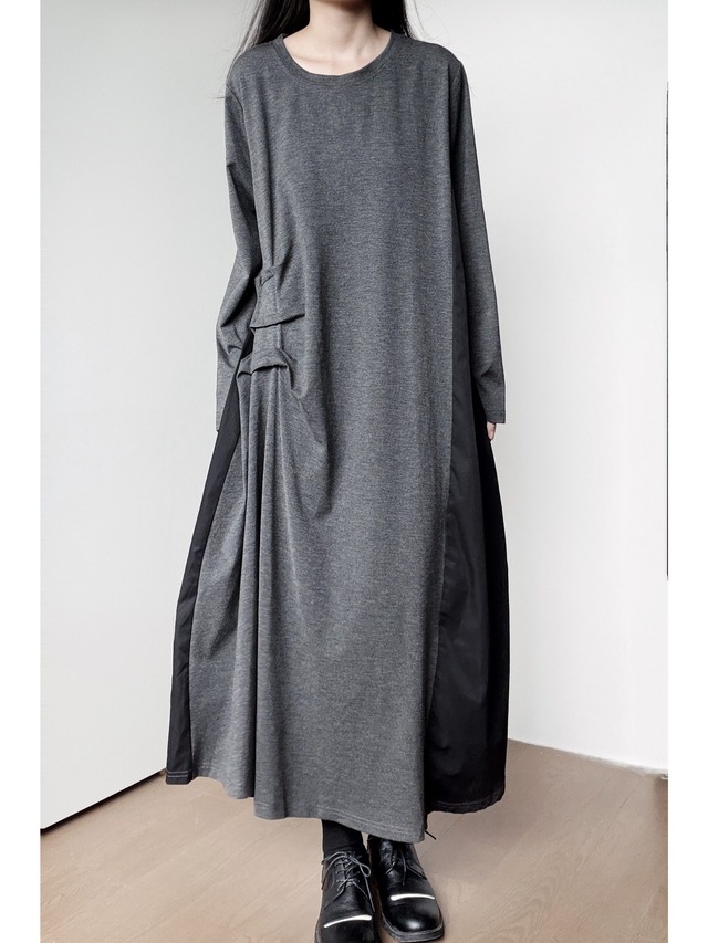 Asymmetric gathered panel maxi dress [T2991]