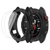 For ガーミン(GARMIN) Approach S70 47MM ケース ガラスフィルム(2枚)+PCフレーム Approach S70 47MM用防水防塵保護ケース全面保護 装着簡単 高透過率 指紋防止 （ブラック）