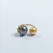 K18 Utopara Tahitian Pearl, South Sea Gold Pearl Broun Diamond Ring