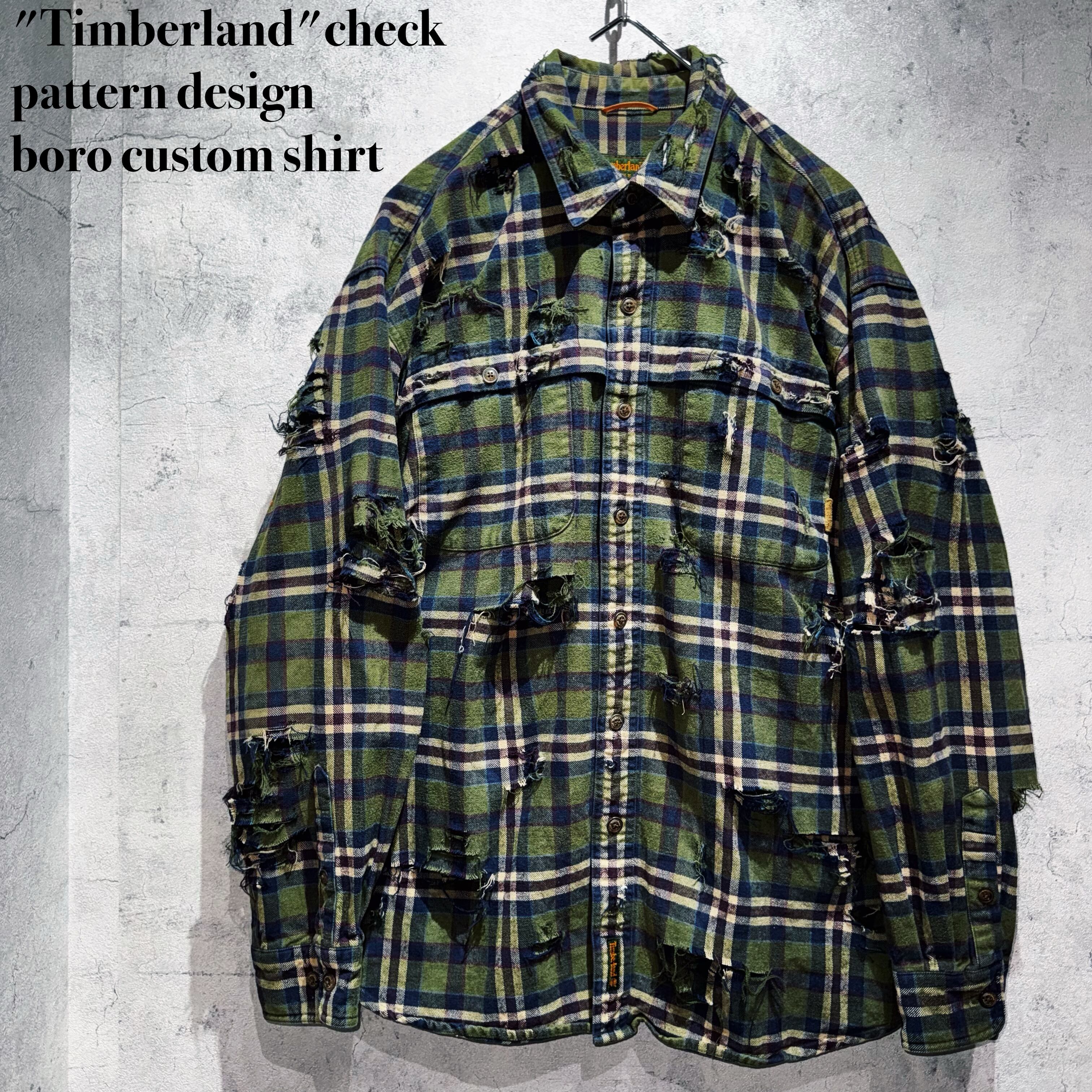 "Timberland"check pattern design boro custom shirt