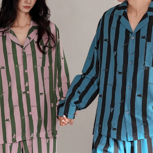 【men's/L-2XL】stripe pattern pullover+pants pair pajamas p1154