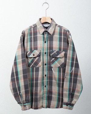 old“FIVE BROTHER” good damaged heavy flannel shirt / Made In USA