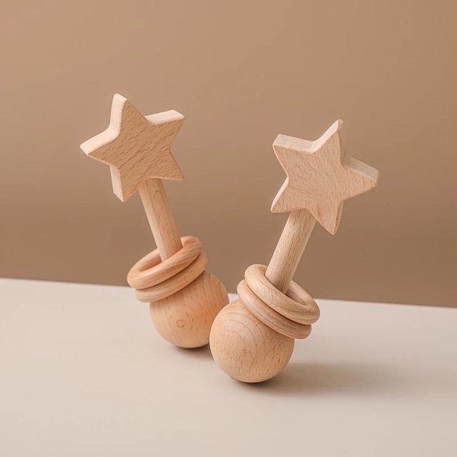 【受注/送料無料】wooden star rattle 木製スターラトル