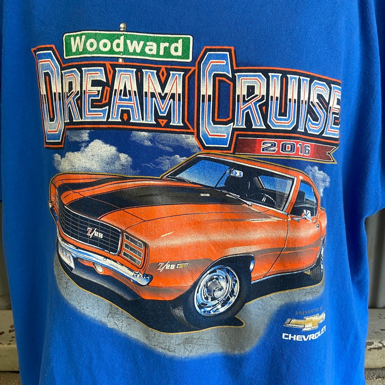 CHEVROLET シボレー 車 プリントTシャツ メンズXL相当 古着 ブルー 