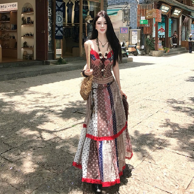 【SummerVacationシリーズ】キャミソールワンピース ボヘミアン 視線集中 旅行 S M L