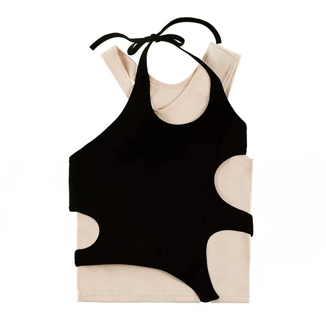 [Oink oink] hollow-out camisole tank top two-piece set