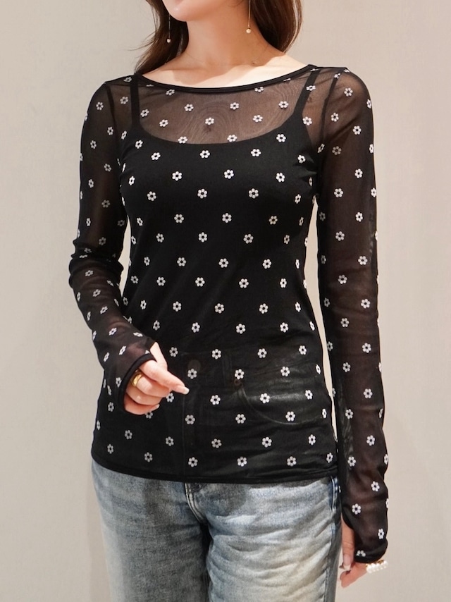 【予約】sheer tops "flower" / black 5/2 21:00 ～ 再販 (6月上旬発送予定)