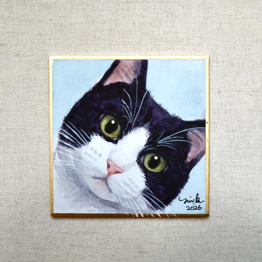 猫の絵 386 水彩画 原画 キジ白 | Forest cat