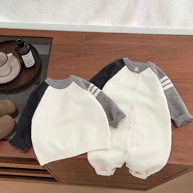 【BABY】韓国風　カラーバリニットオールインワン　セーター