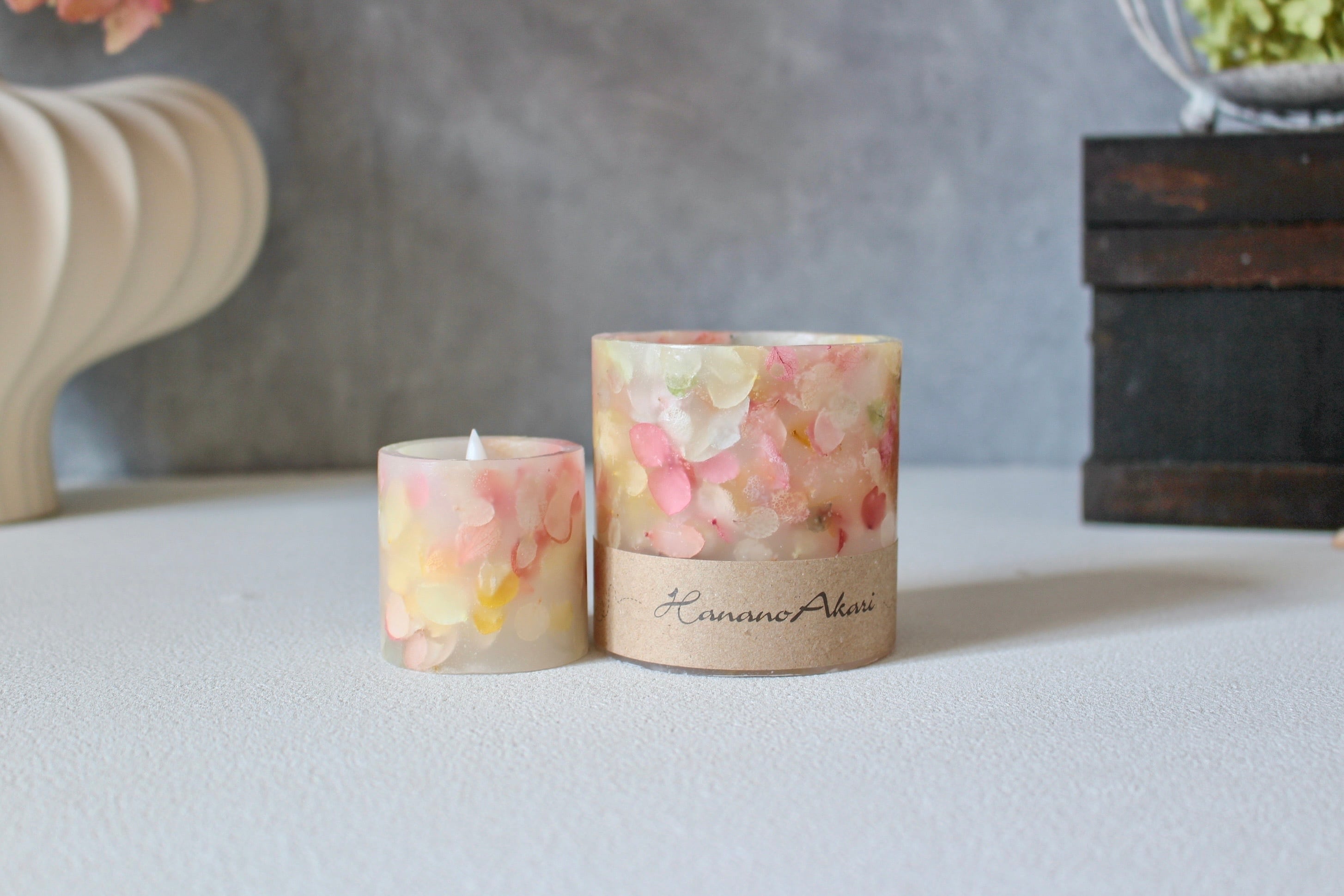 【HANANOAKARI】ボタニカルキャンドルランタン (M・Sセット)アジサイ オレンジ