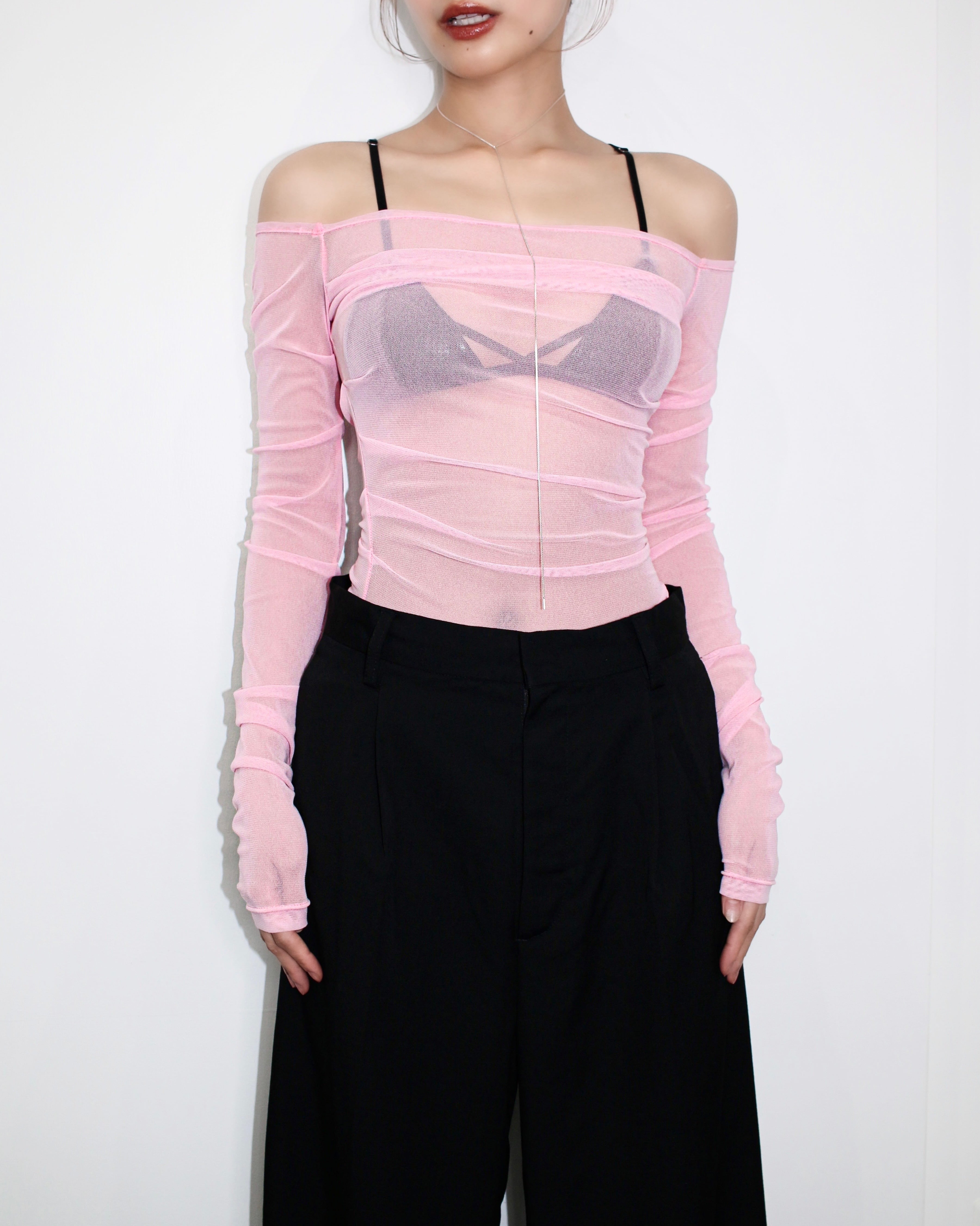 Off-shoulder gatherd top - Pink / SHUN×MOOL Exclusive