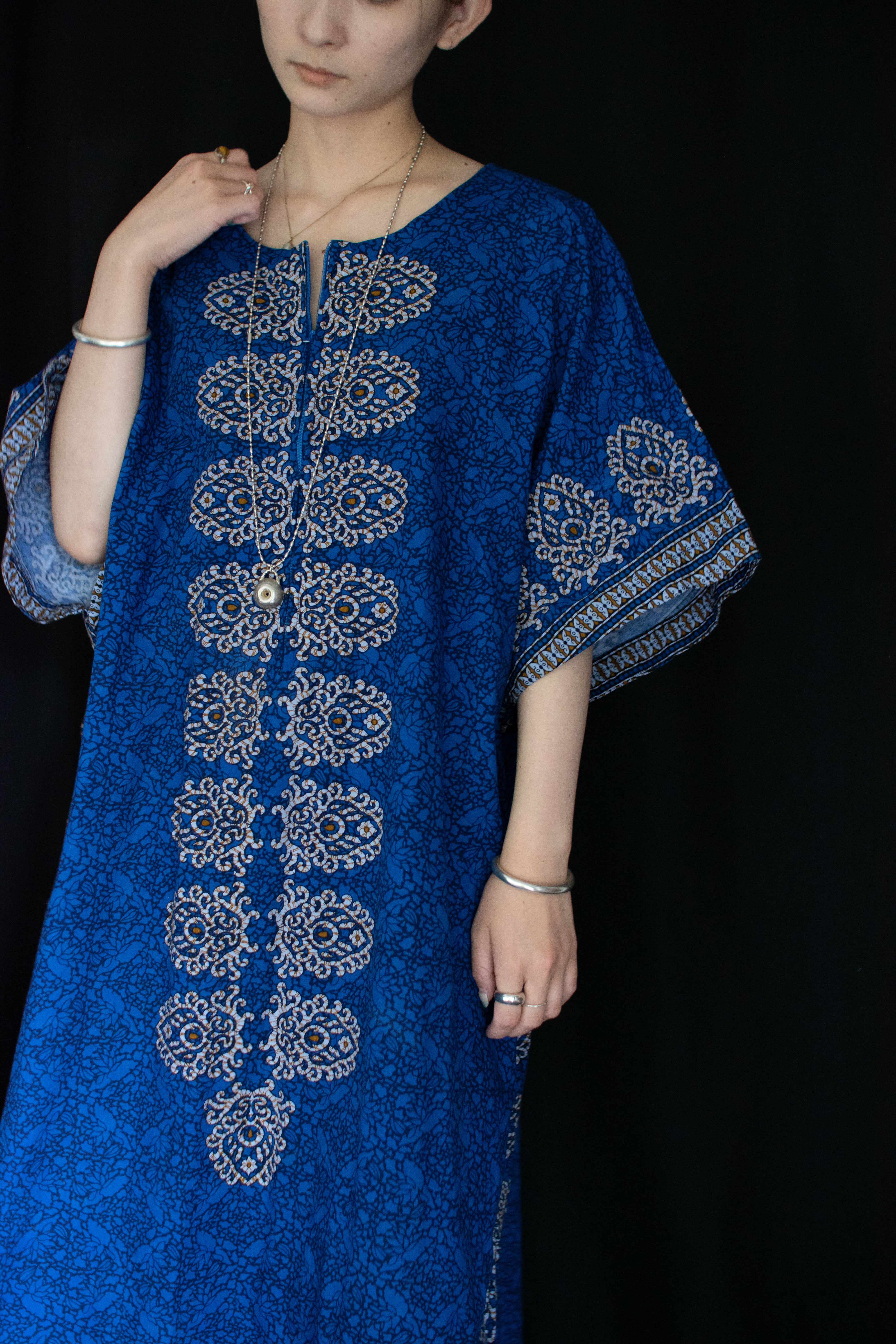 1970-80s Ethnic print caftan dress