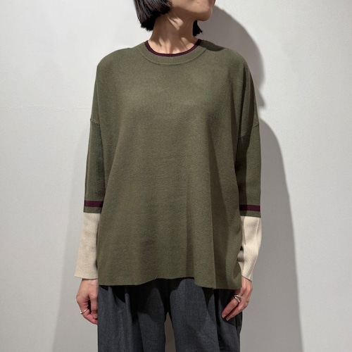 4斜混前後配色レイヤードBIGニットTOPS
