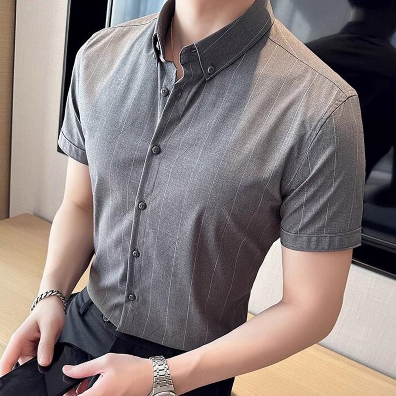 short sleeve slim business shirt tops 00117