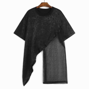 SATIN MESH ASYMMETRIC SHORT SLEEVE T-SHIRT M-17442