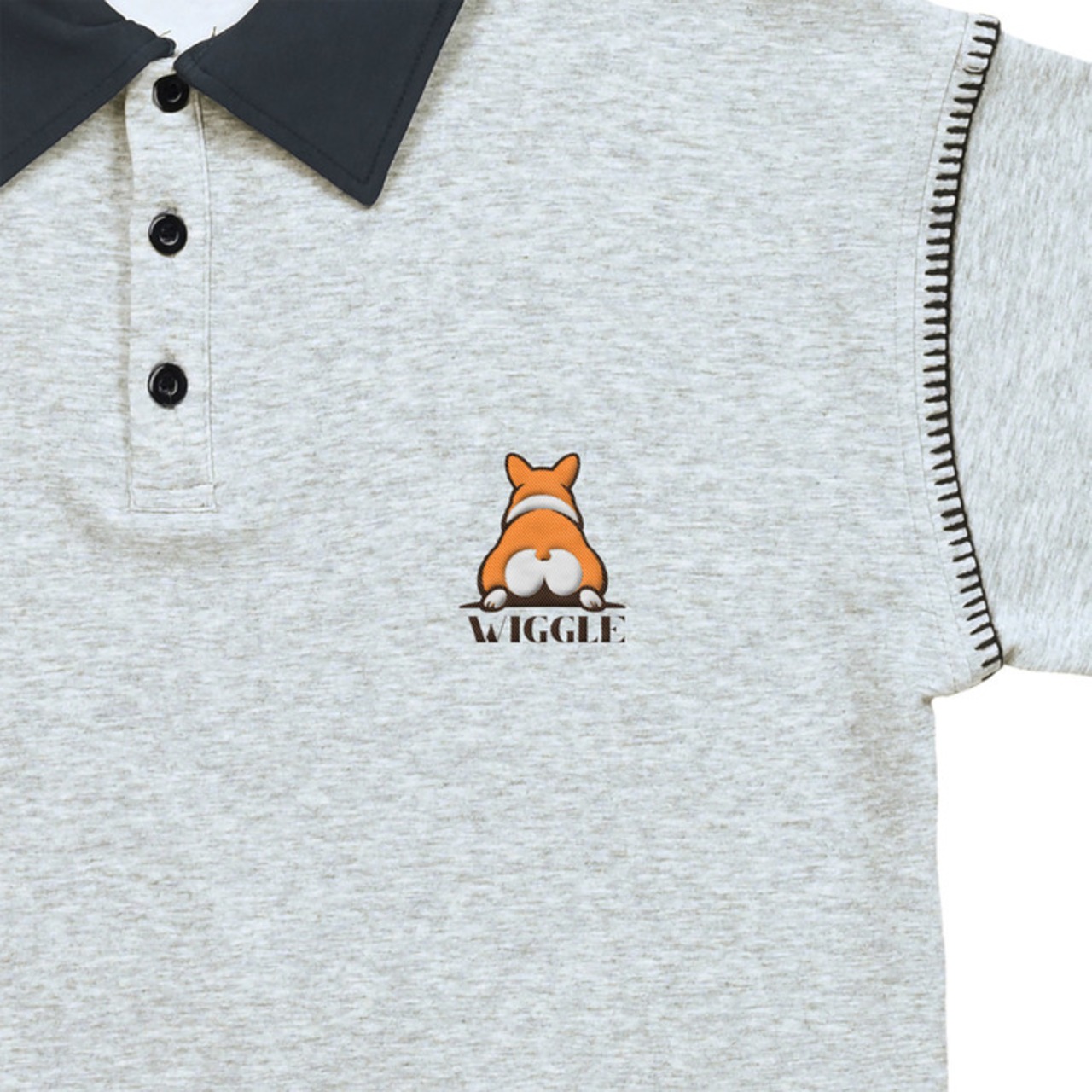 FLUFFY BUM Shoulder Stitch Polo -Grey-　[T0042]