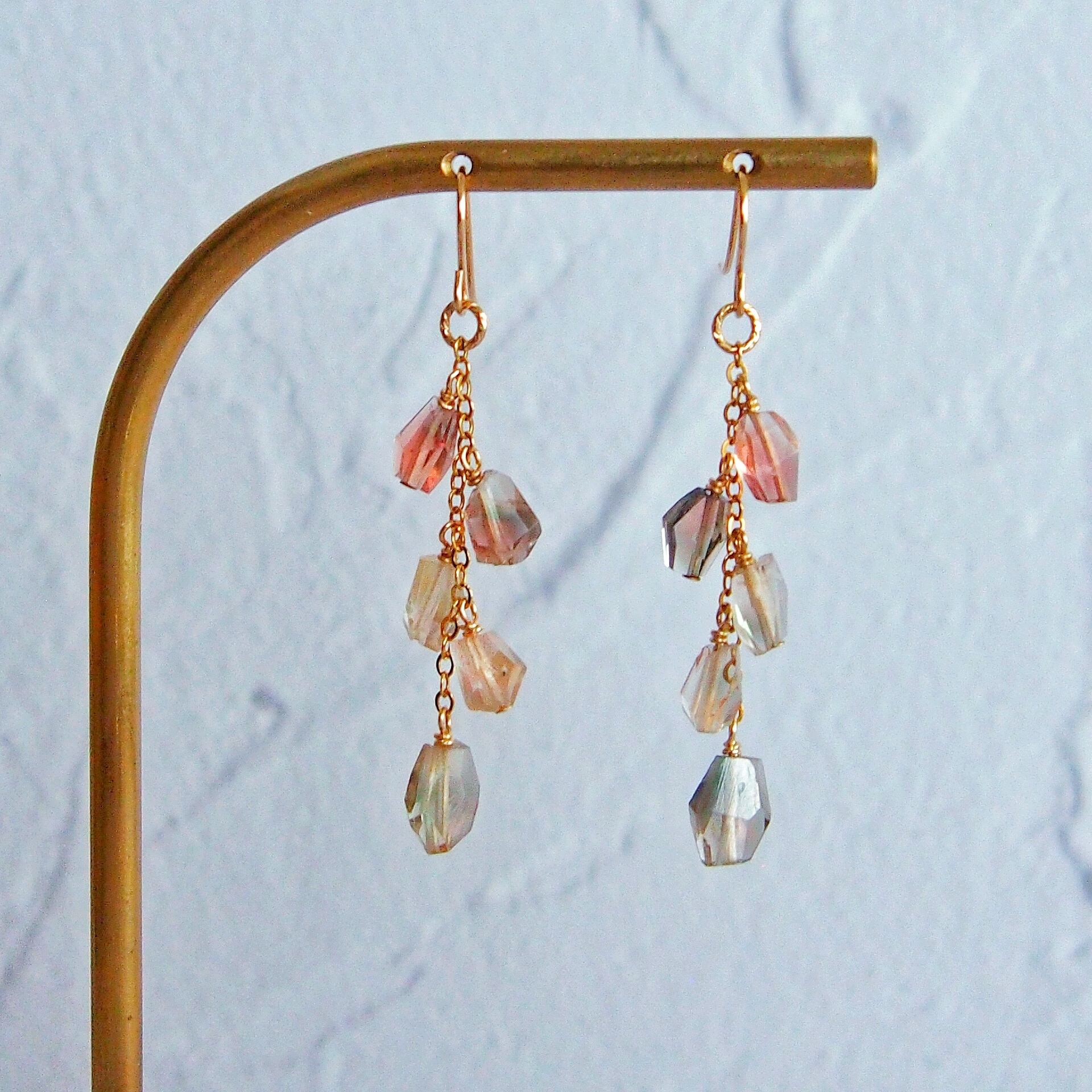 希少 宝石質 オレゴンサンストーン ピアス 14kgf