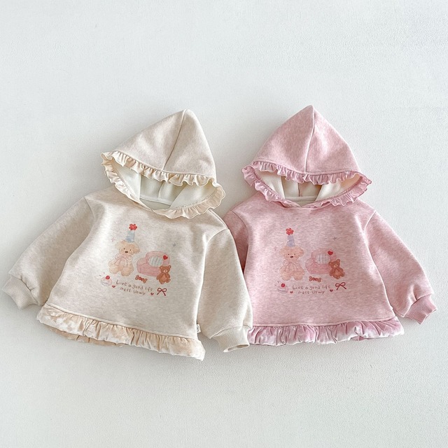 【BABY&KID】帽子付きクマプリントトップス