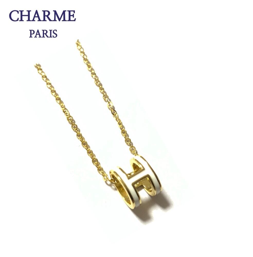 18k plating H necklace (white)