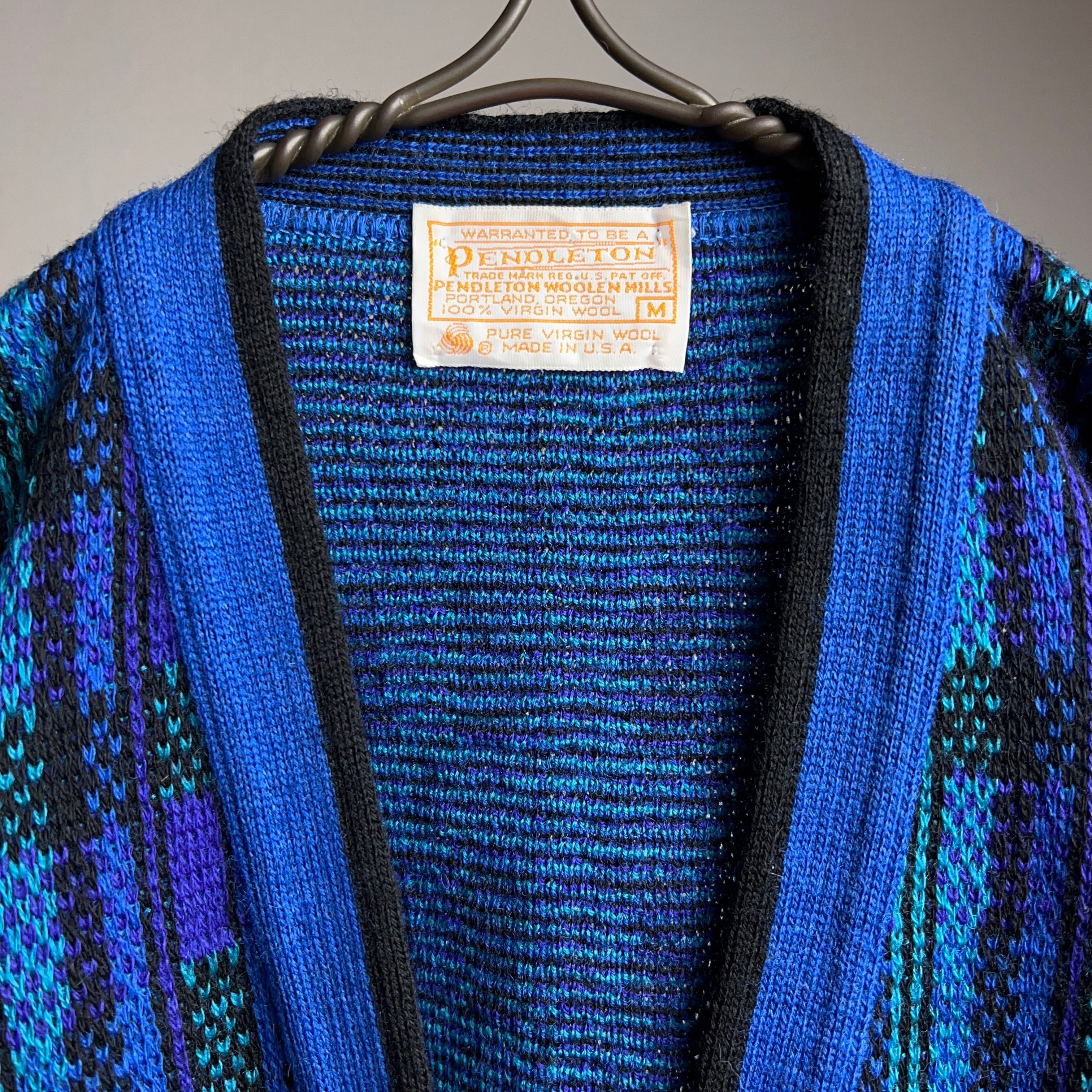 70's~80's PENDLETON Plaid Wool Knit Cardigan USA製 SIZE M 70年代 80年代 ペンドルトン  ウールニット カーディガン チェック柄 セーター【1000A80】【送料無料】