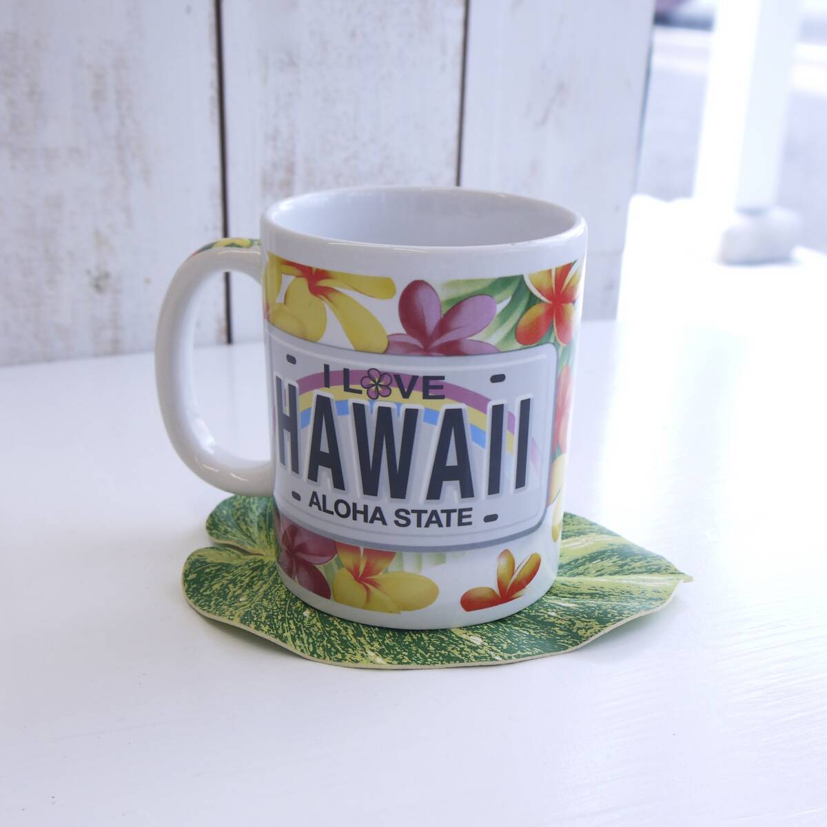 ☆ハワイアン雑貨☆トロピカルリーフ コースター／斑入り リアル葉っぱ